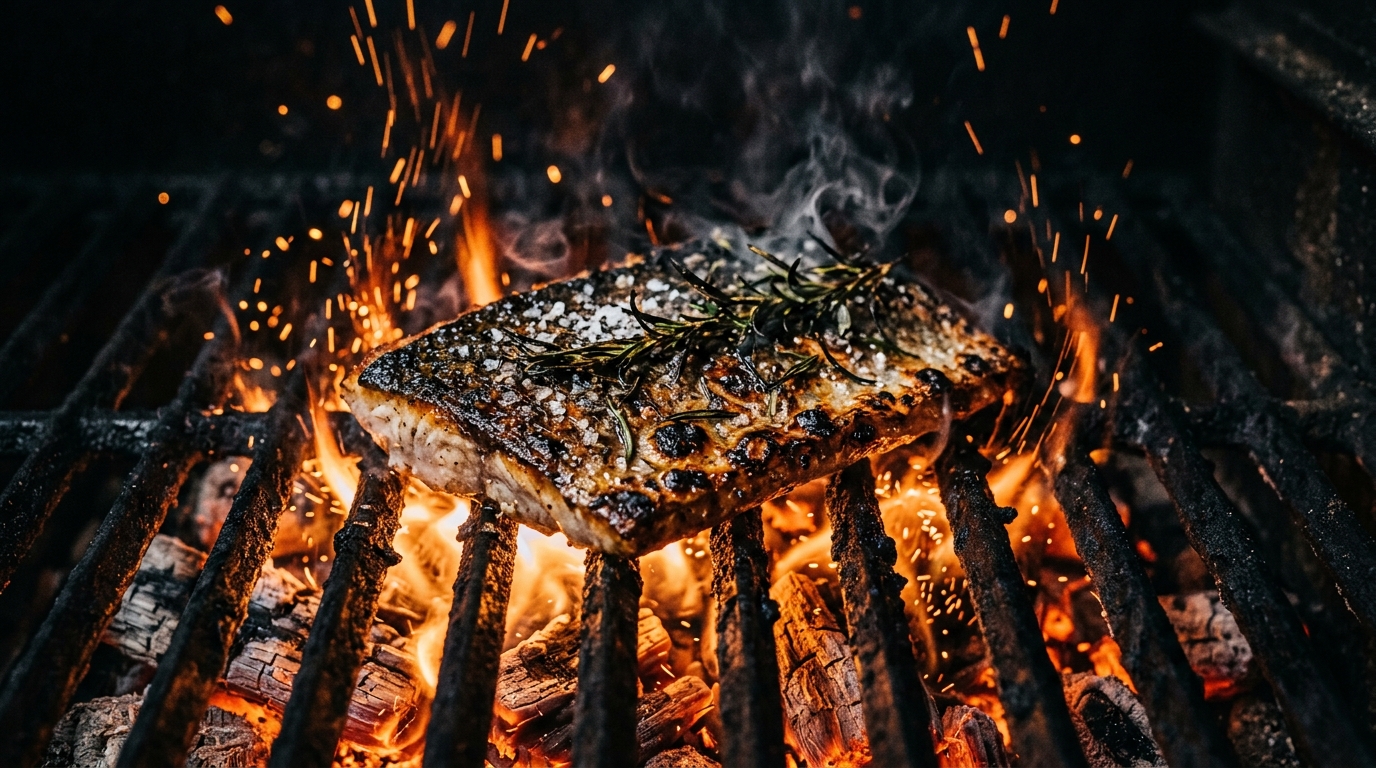 Fuego vivo, brasa y pesca salvaje al sartenado y carbón